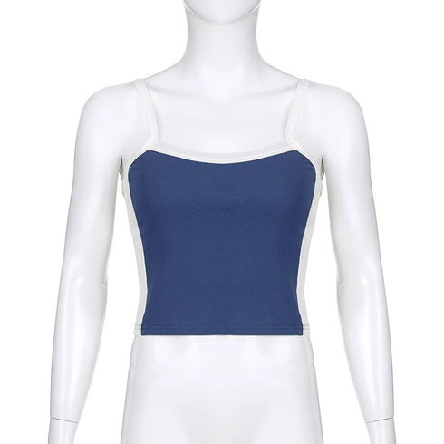 Sleeveless Knitted Crop Tops Green Sexy Basic Patchwork 2023 Summer Casual Cami Backless Y2k Vintage Tank Top Women